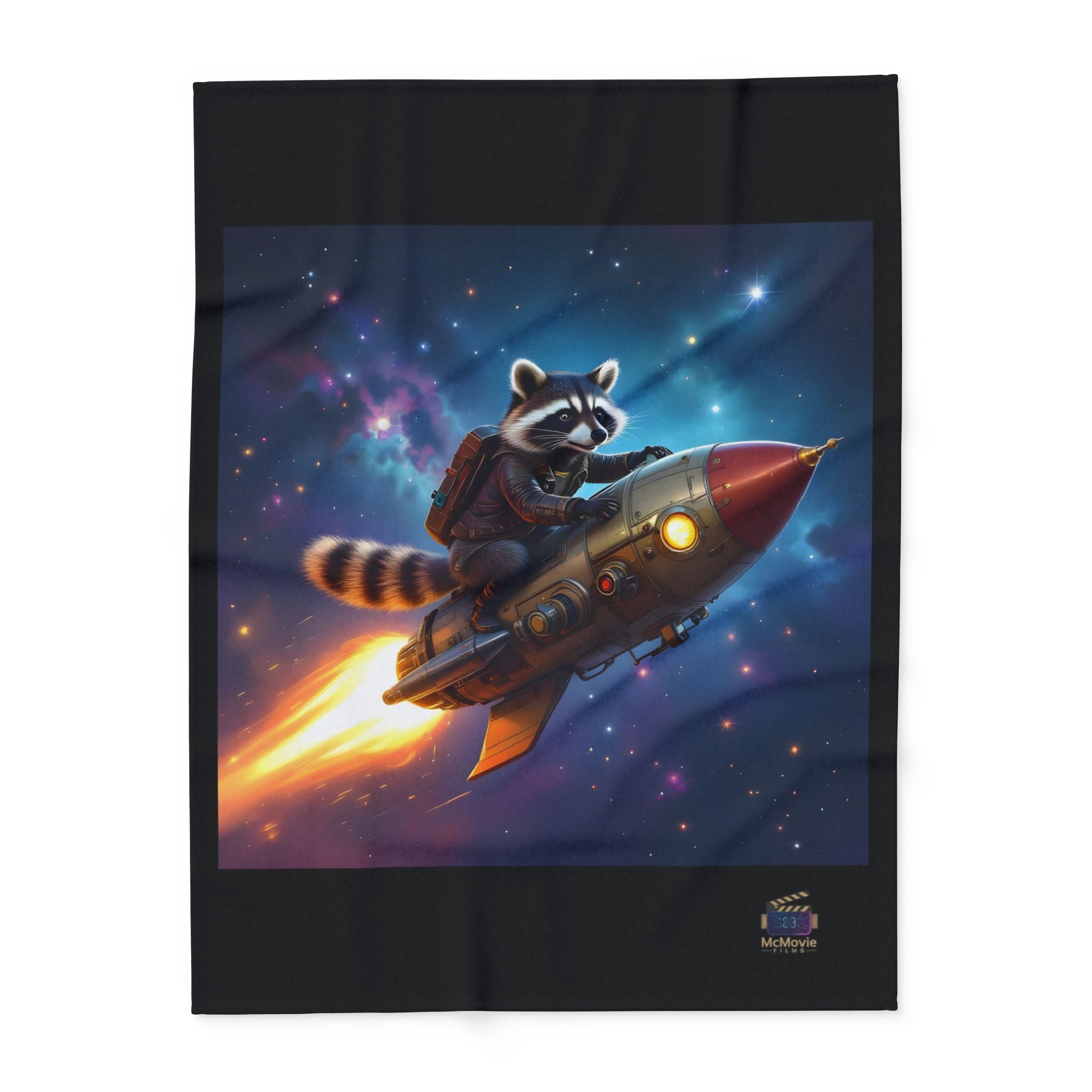 Raccoon on a Rocket – Fleece Blanket