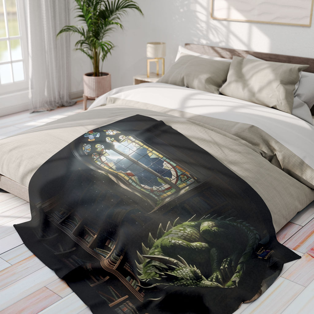 Sleeping Dragon in a Library – Fleece Blanket