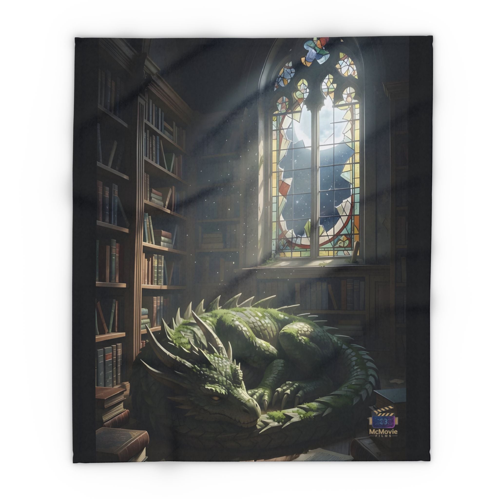 Sleeping Dragon in a Library – Fleece Blanket