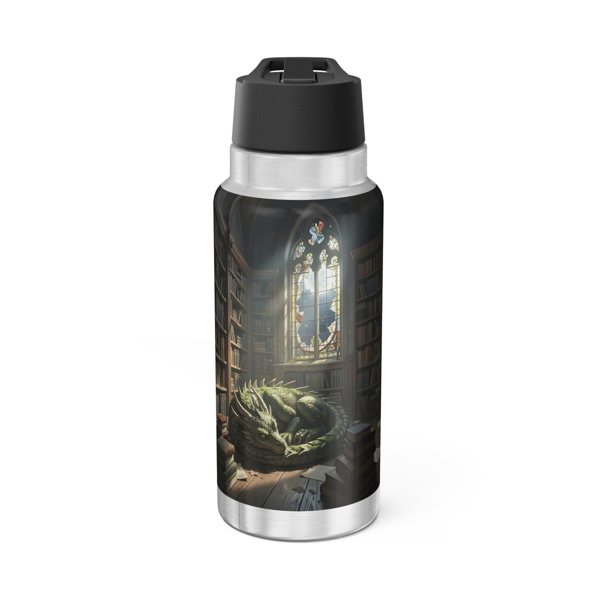 Sleeping Dragon in a Library – 32oz Water Bottle