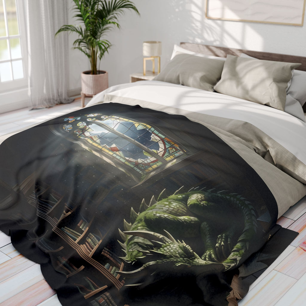 Sleeping Dragon in a Library – Fleece Blanket