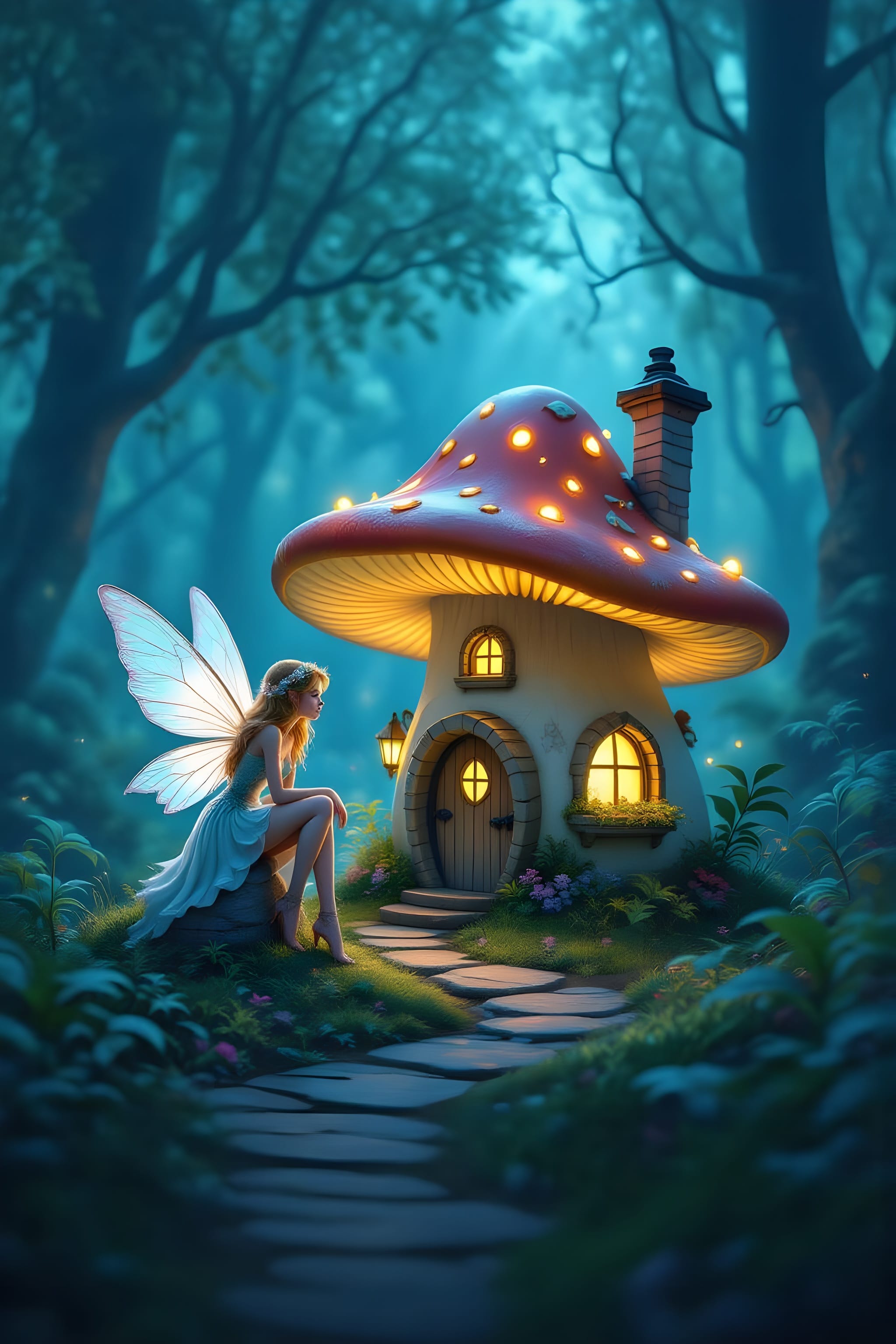 Enchanted Forest Fairy and Toadstool – Vinyl Sticker – 3.75" by 7.5"