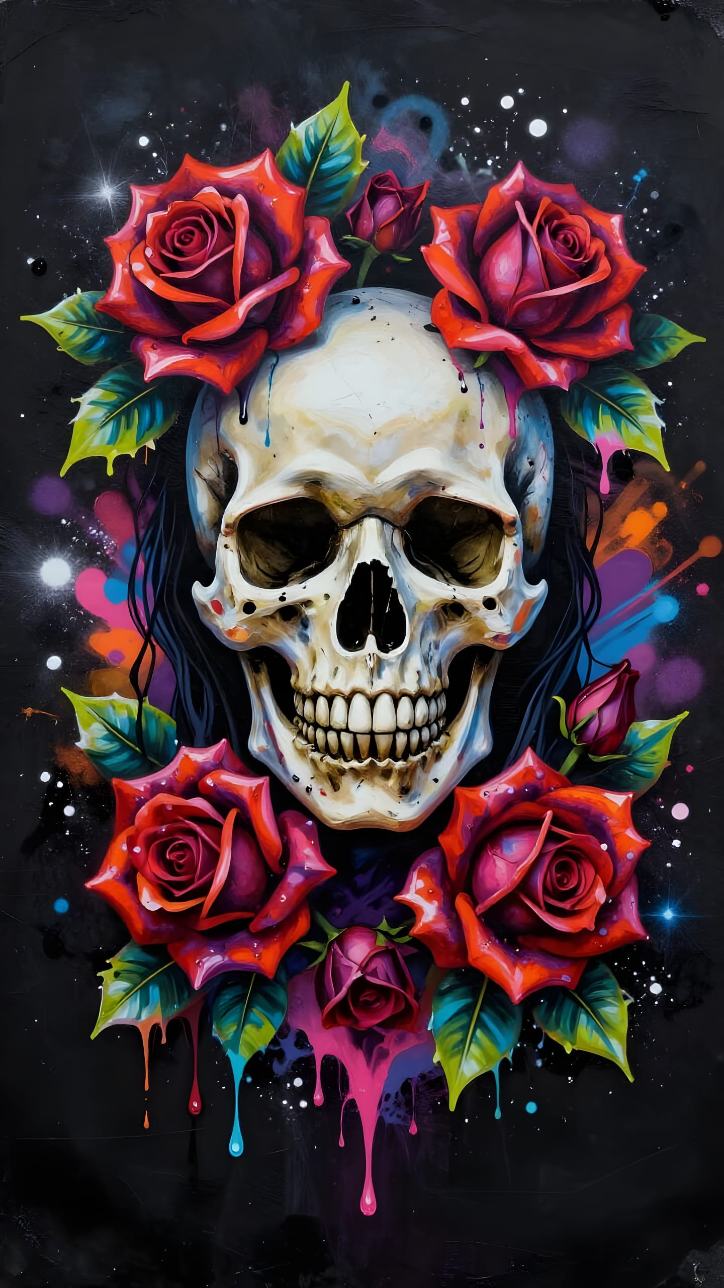 Skull and Roses – Vinyl Sticker – 3.75" by 7.5"