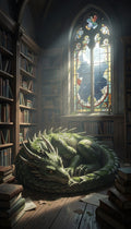 Sleeping Dragon In a Library – Vinyl Sticker – 3.75" by 7.5"