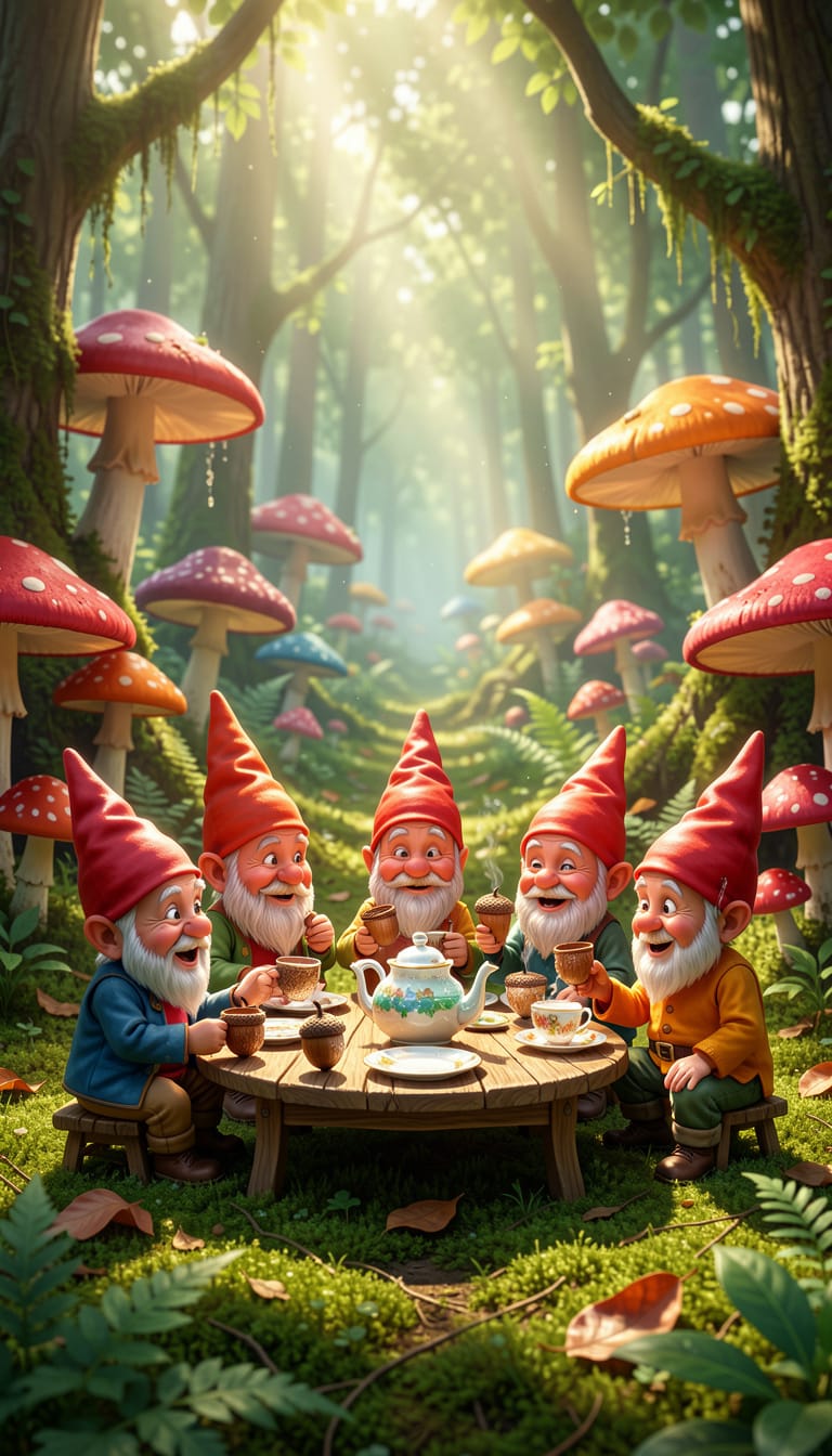 Gnome Tea Party – Vinyl Sticker – 3.75" by 7.5"