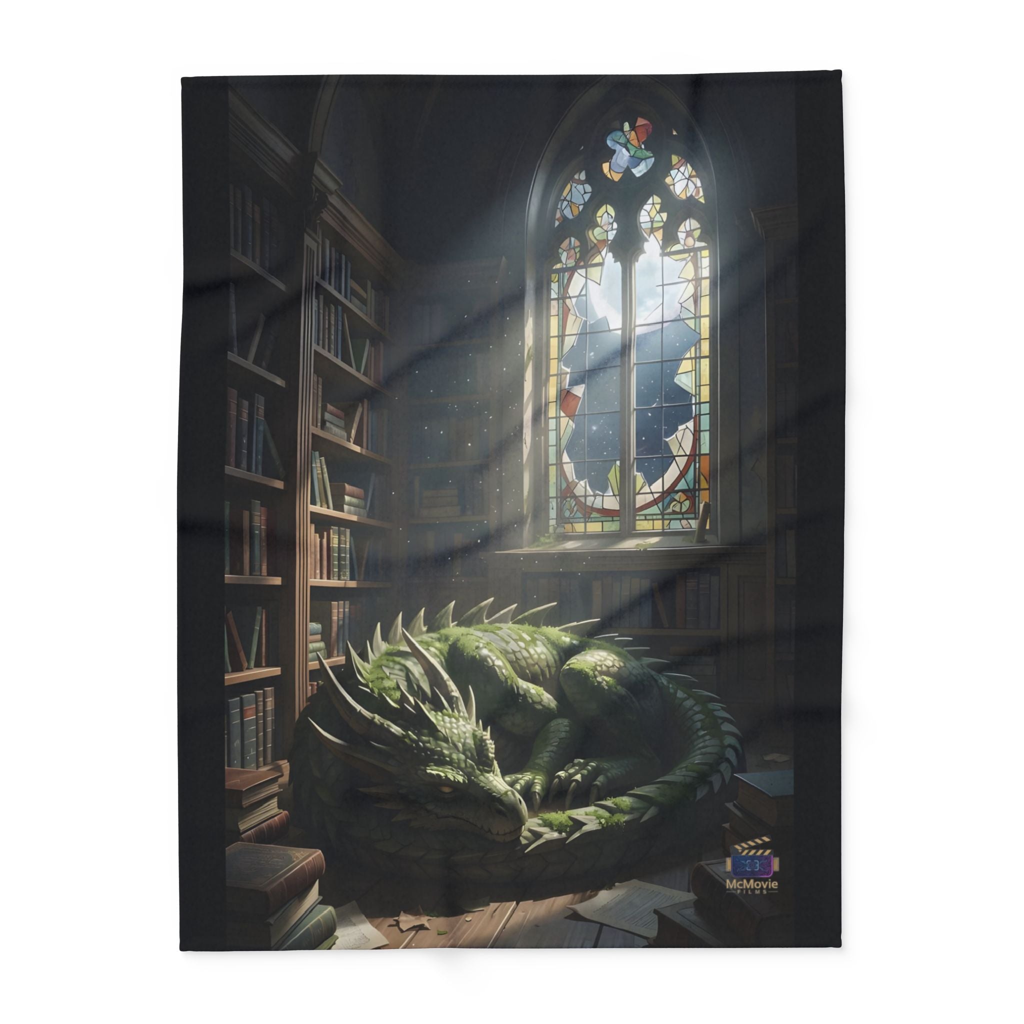 Sleeping Dragon in a Library – Fleece Blanket
