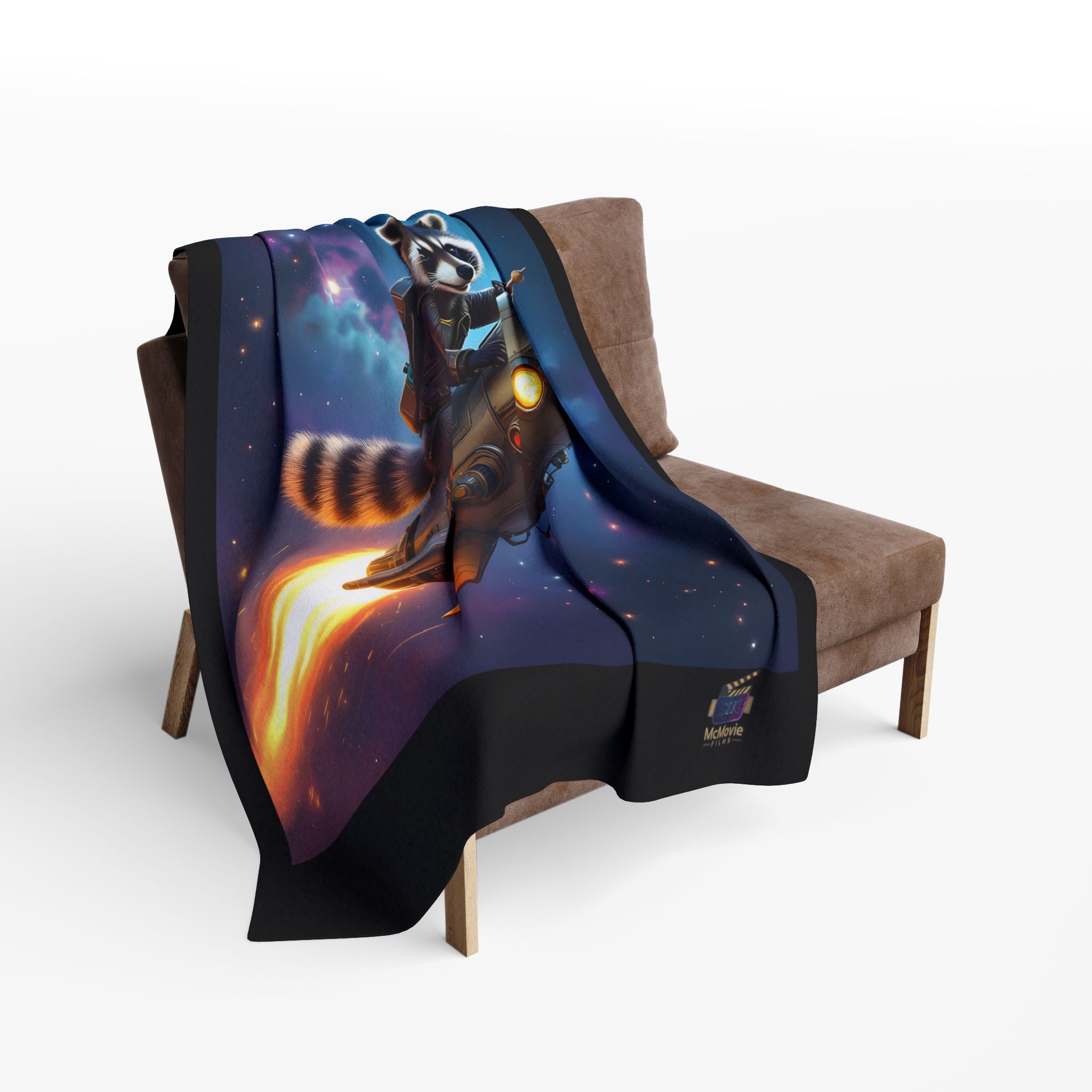 Raccoon on a Rocket – Fleece Blanket