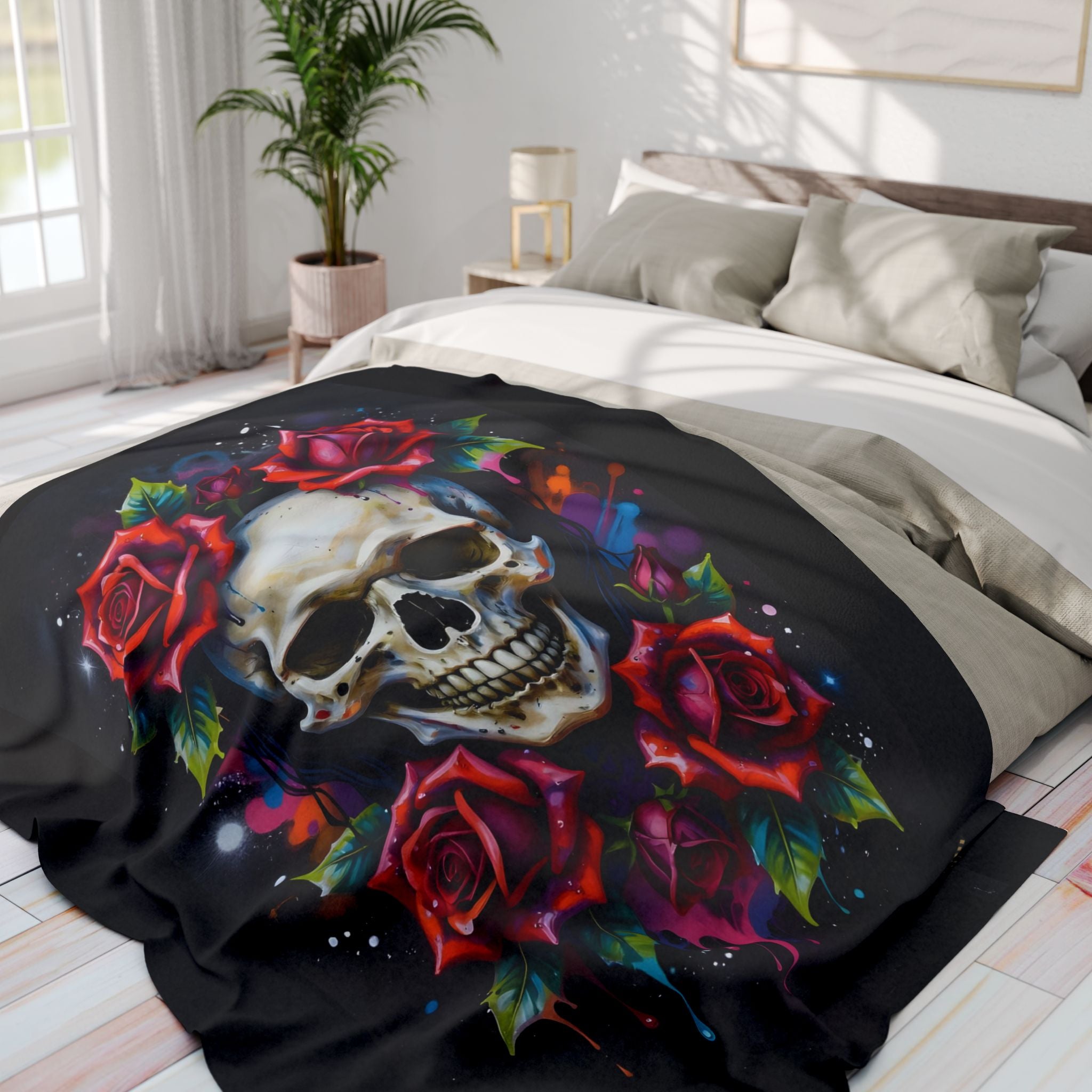 Skull and Roses – Fleece Blanket