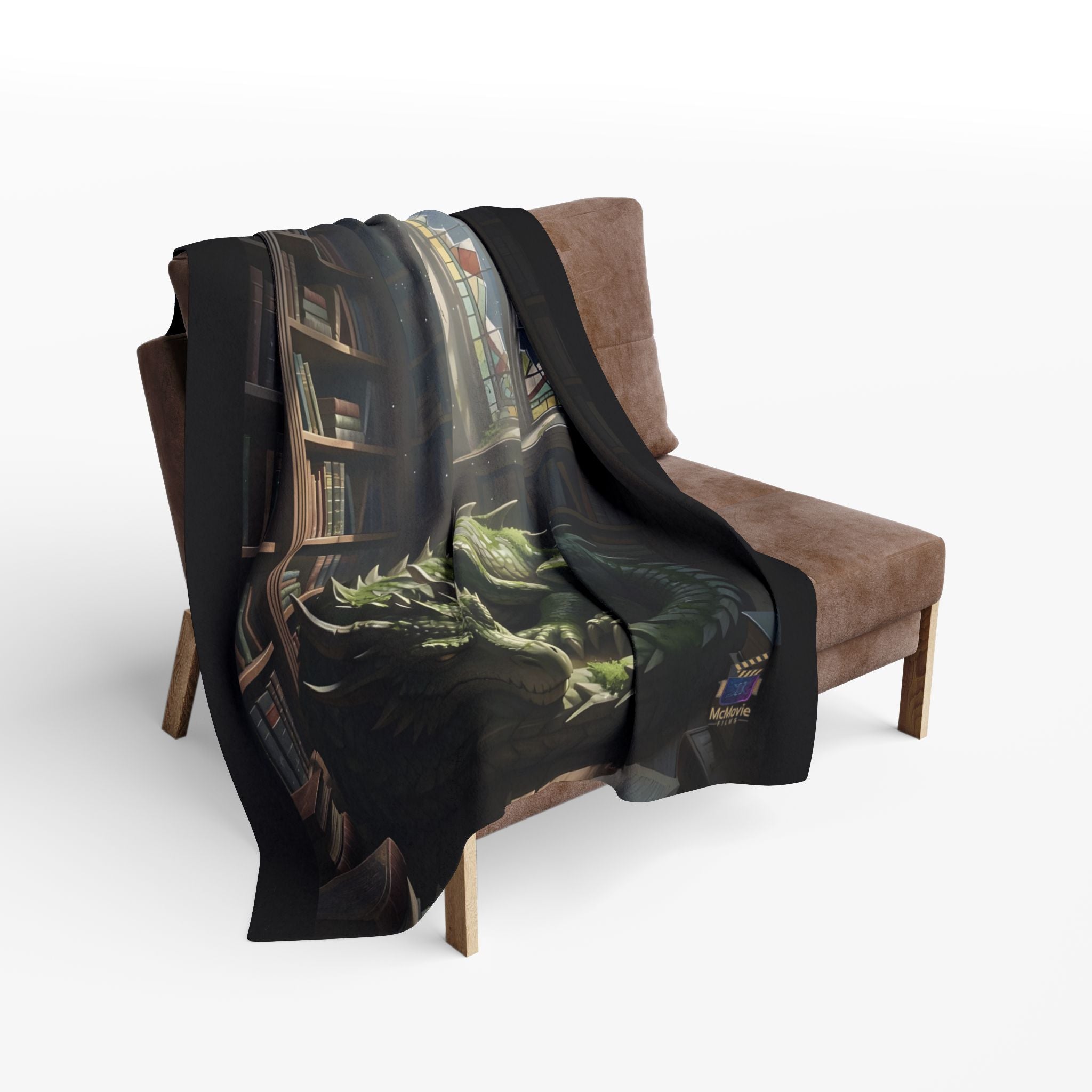 Sleeping Dragon in a Library – Fleece Blanket