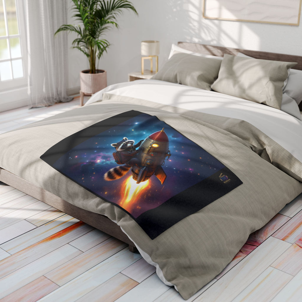Raccoon on a Rocket – Fleece Blanket