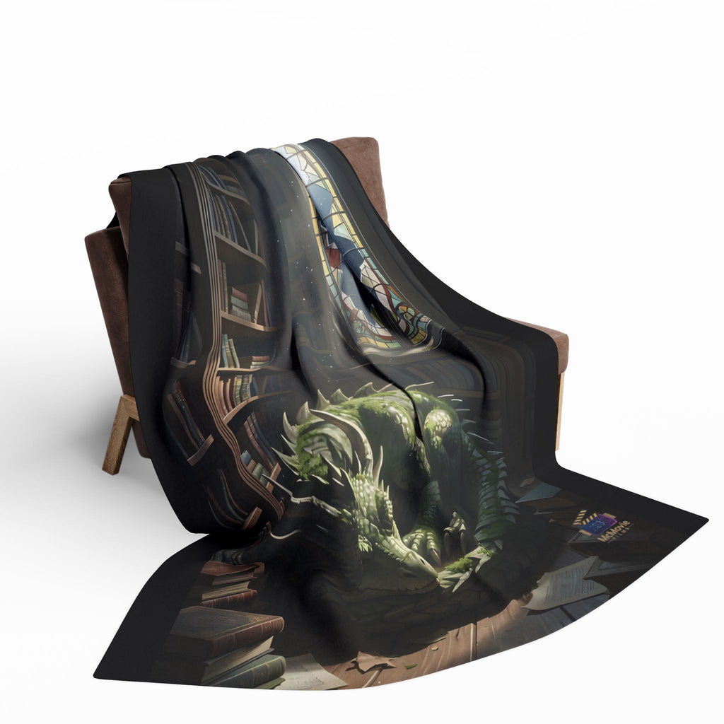 Sleeping Dragon in a Library – Fleece Blanket