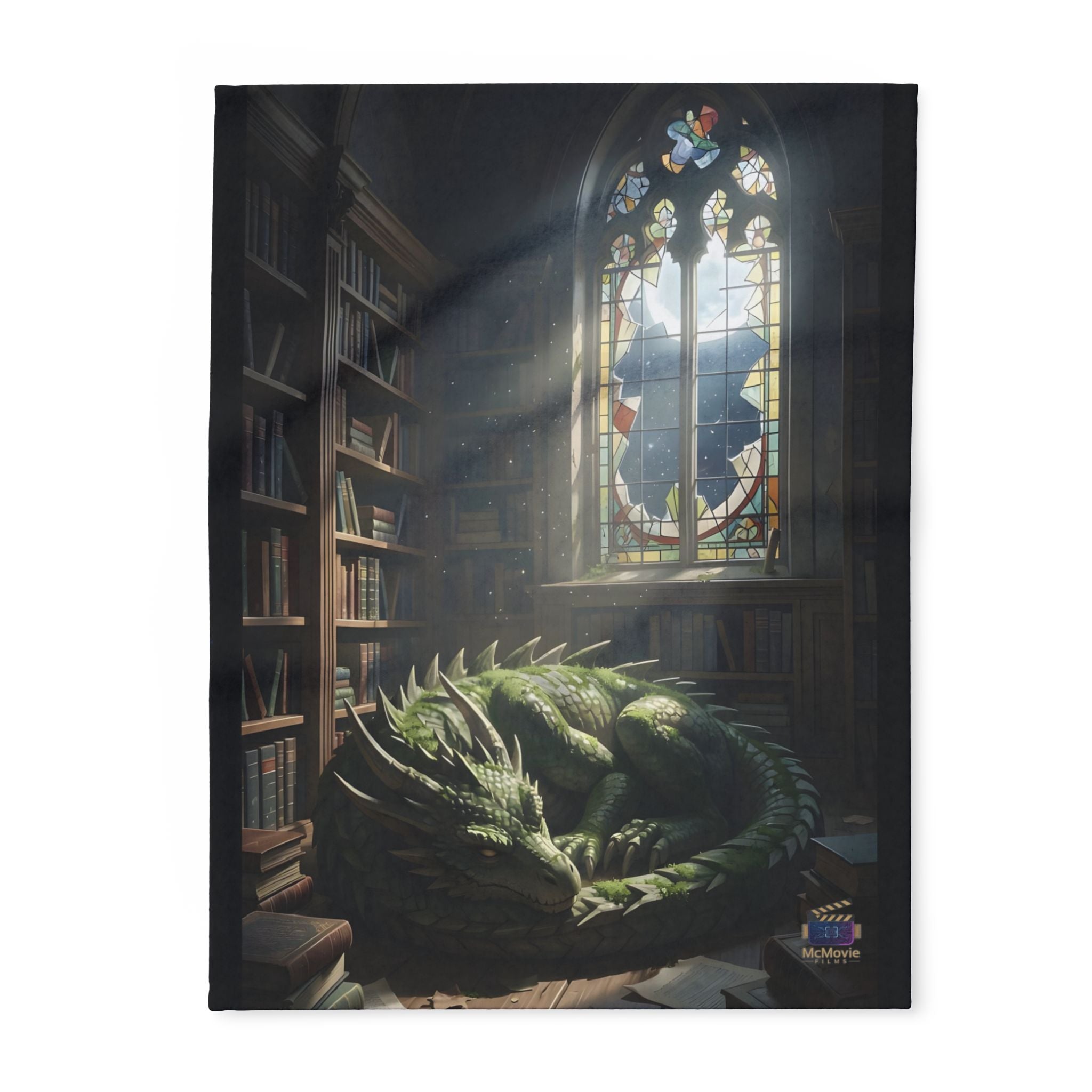 Sleeping Dragon in a Library – Fleece Blanket