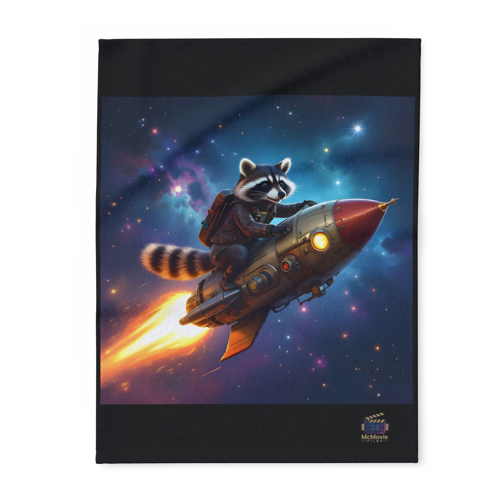 Raccoon on a Rocket – Fleece Blanket