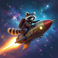 Raccoon Riding a Rocket – Vinyl Sticker – 4" by 4"